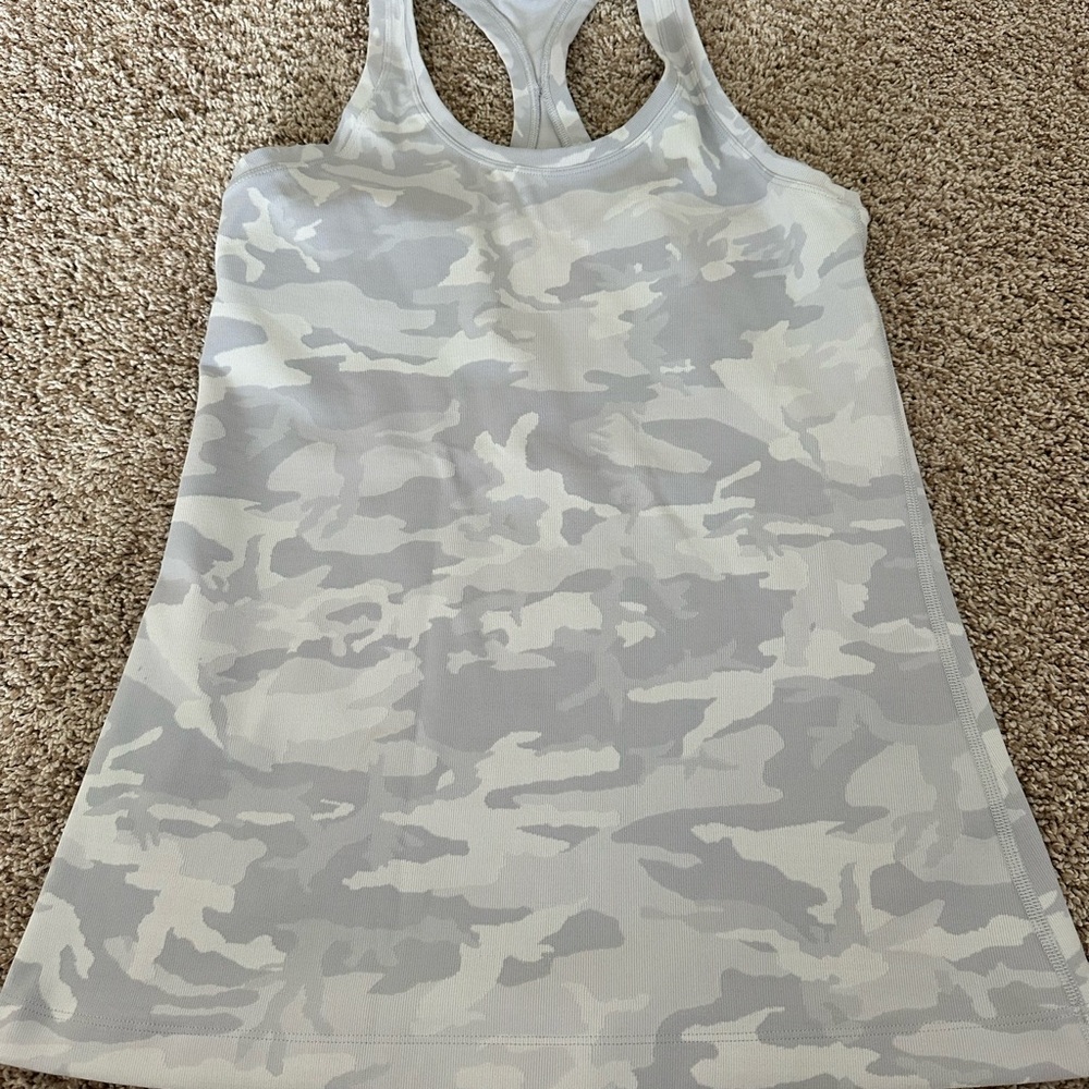 Lululemon Athletica Gray and White Fitted Racerback Tank